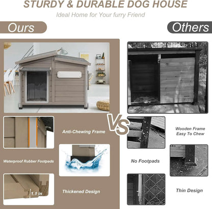 Petscosset Dog House Outdoor, Anti-Chewing Iron Frame Wooden Dog Kennel Outside