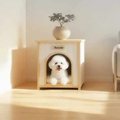 Cream Yellow Flat Roof Pet House FSC Solid Wood 53×51.6×60 cm Indoor Shelter for Small Cats & Dogs