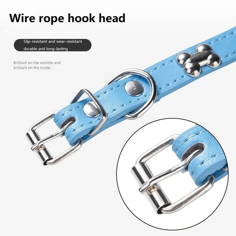 New Bone Leather Durable Pet Dog Collars Puppy Pug Collars for Small Large Dog Puppy Neck Collar GXQ13