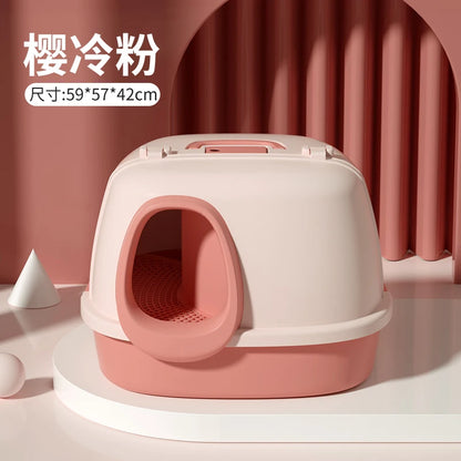 Large Corridor Cat Litter Box Spacious Toilet Anti-Splash Tray Fully Enclosed with Lift Cover Odor-Removing Sand Pedal Design