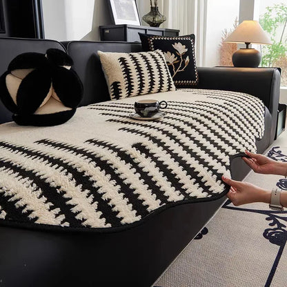 Unique Shape Warm Jacquard Tuffed Fleece Anti-Slip Sofa Cover for Living Room Couch Seat Cover, Universal Sofa Slipcover