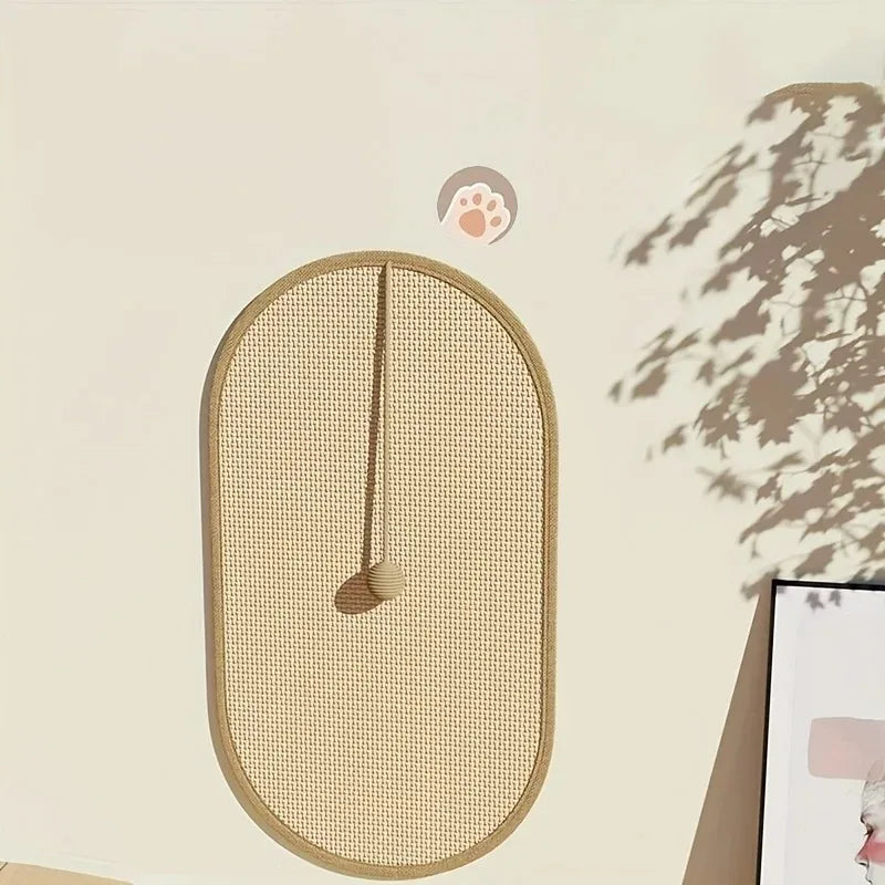 Large Sisal Cat Activity Station Scratching Post Pad Washable with Hanging Ball Toy Fun Play Self Adhesive Wall Mount Panel