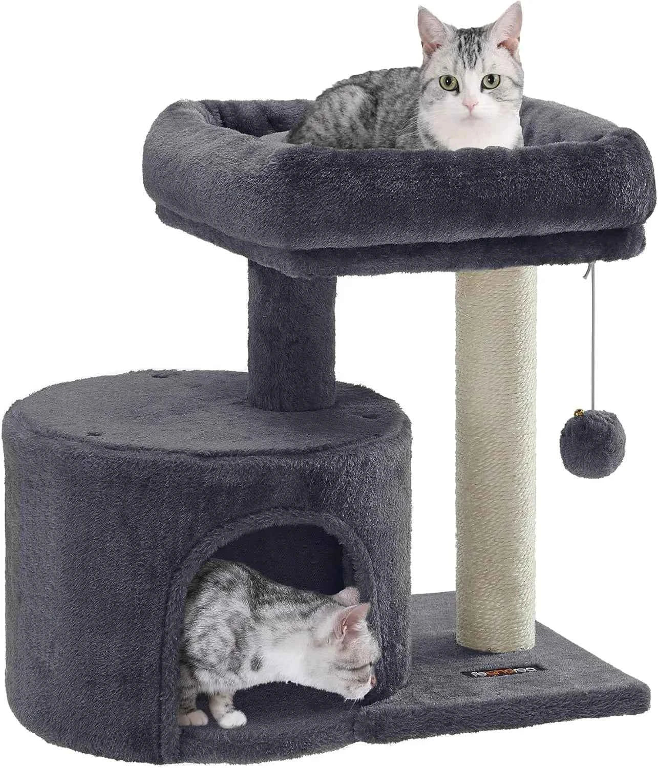 Cat Tree, Small Cat Tower with Sisal Scratching Post, Plush Condo with Padded Perch, for Small Spaces, Kittens, Smoky Gray UPCT5