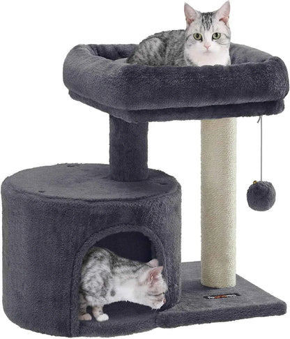 Cat Tree, Small Cat Tower with Sisal Scratching Post, Plush Condo with Padded Perch, for Small Spaces, Kittens, Smoky Gray UPCT5