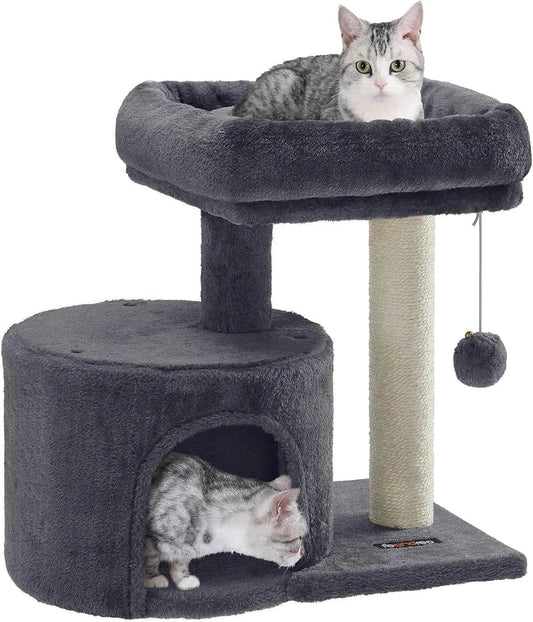 Cat Tree, Small Cat Tower with Sisal Scratching Post, Plush Condo with Padded Perch, for Small Spaces, Kittens, Smoky Gray UPCT5