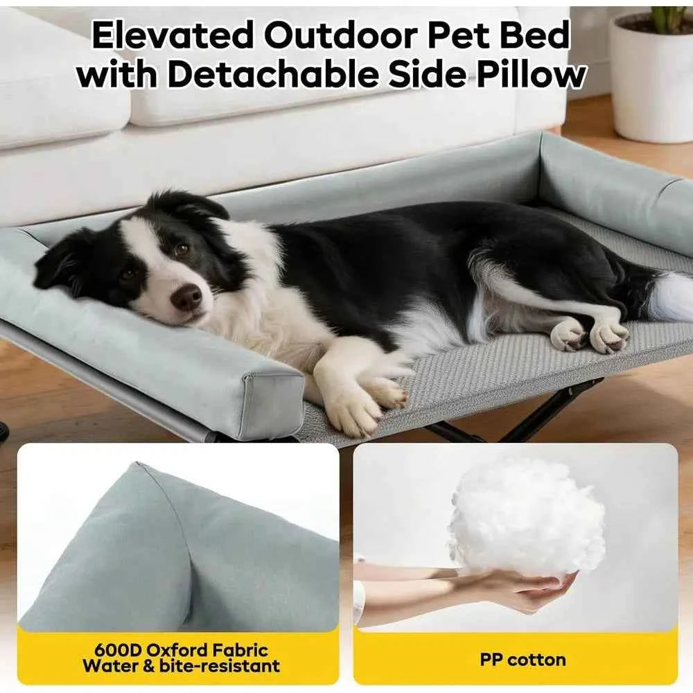 Elevated Dog Bed with Removable Bolster Pillows, Cooling Cot for Outdoor Use, Portable Pet Bed with Carry Bag, Suitable for Pati