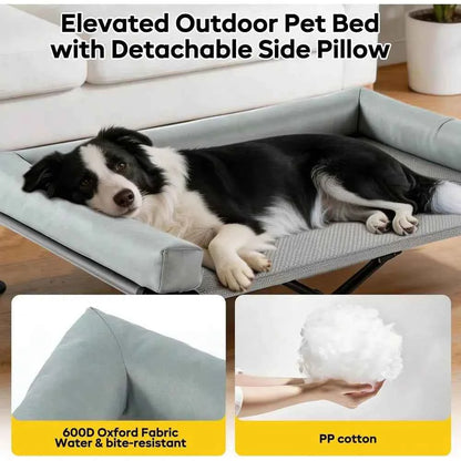 Elevated Dog Bed with Removable Bolster Pillows, Cooling Cot for Outdoor Use, Portable Pet Bed with Carry Bag, Suitable for Pati