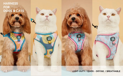 New Arrives Adjustable Soft Mesh With Fashionable Design Pet Harness And Leash Set