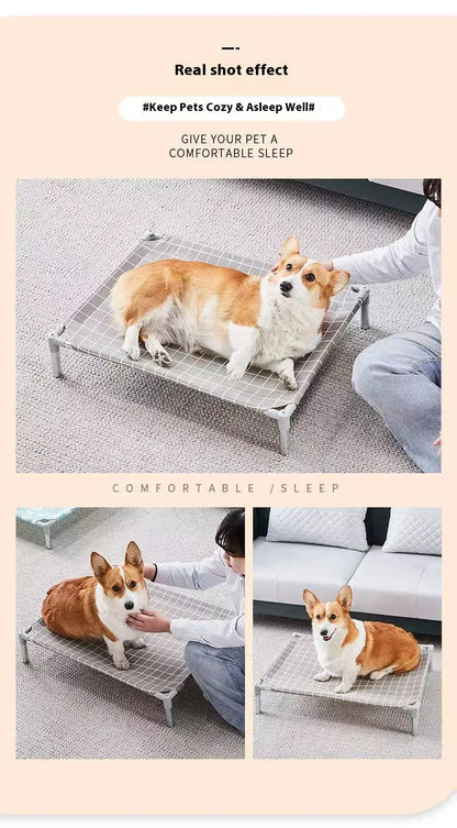 Stainless Steel Pet Cot Elevated Dog Bed - All Season Military Style Removable Washable Moisture Proof for Small Dogs Cats