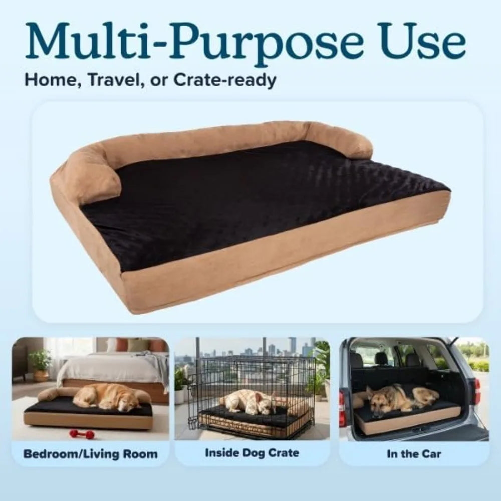 Jumbo Dog Bed 51x35.5 Pet Bed 3-Layer Orthopedic Dog Sofa with Cooling Gel Memory Foam Neck Bolster