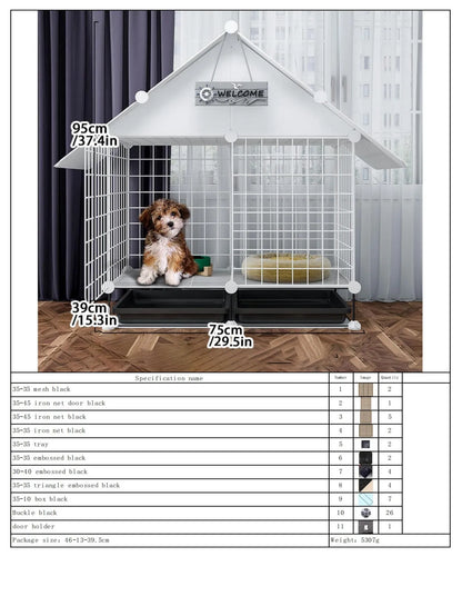 Indoor Dog Cage Villa with Toilet Small Dog Shelter for Pomeranian And Teddy Dogs Family Pet Cage with Tray