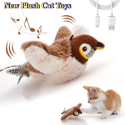 Electric Catnip Pat Bird Cat Toy – Touch-Activated Squeaky Plush Sparrow, USB Rechargeable - Pet Suppie