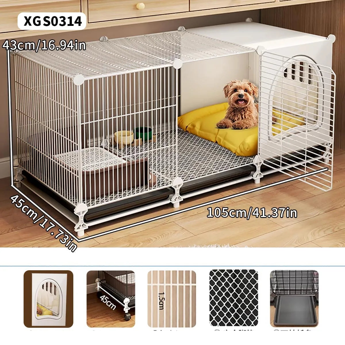 Dog Cage for Small and Medium-Sized Dogs, Indoor Household Use, Teddy Bichon Dog House with Tray, Integrated Toilet, Cat Cage, Dog Fence