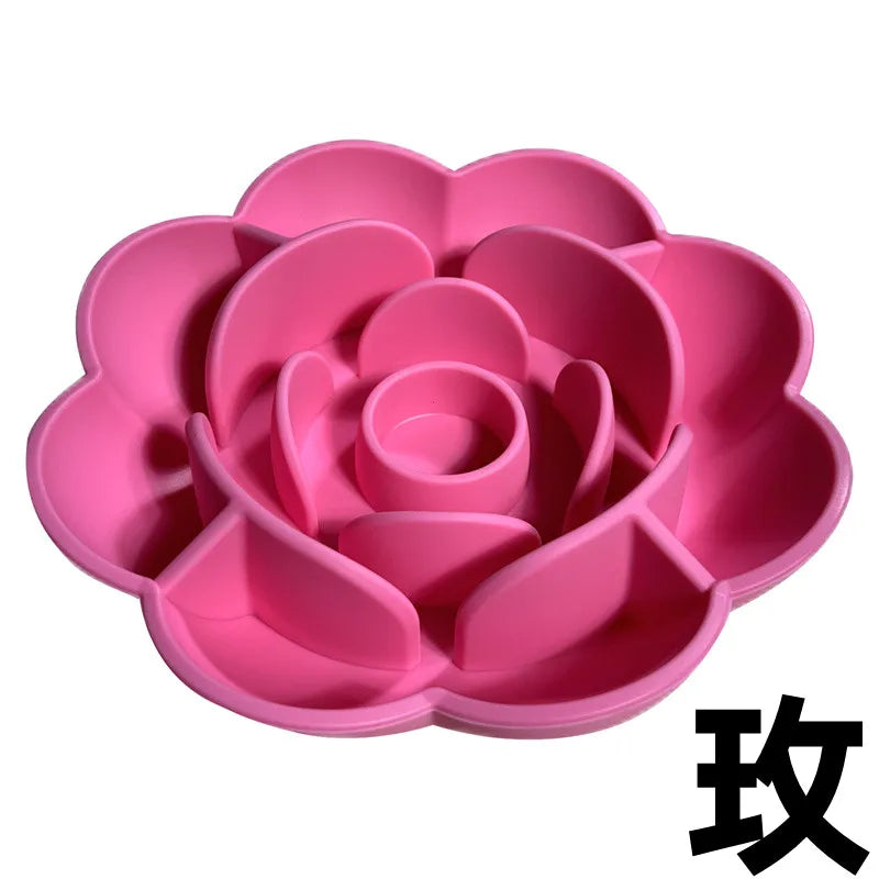 Pet Supplies Silicone Slow Food Bowl Rose Shape Dog Bowl Cat Anti-Choking and Anti-Knocking Food Bowl with Suction Cup