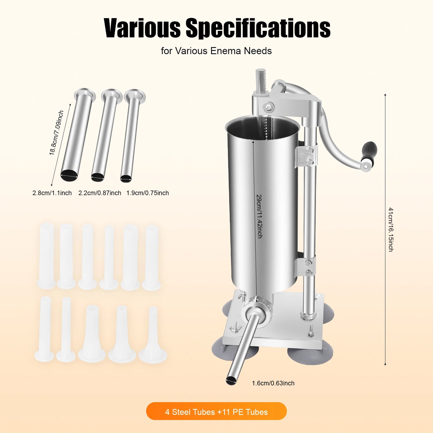 3L Vertical Manual Sausage Stuffer Machine Stainless Steel Sausage Maker with 4 Steel Tubes&7 PE Tubes Sausage Meat Filling Tool