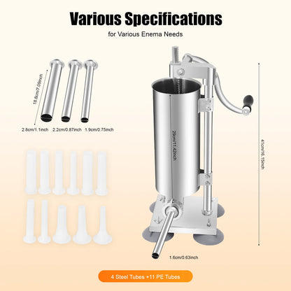 3L Vertical Manual Sausage Stuffer Machine Stainless Steel Sausage Maker with 4 Steel Tubes&7 PE Tubes Sausage Meat Filling Tool