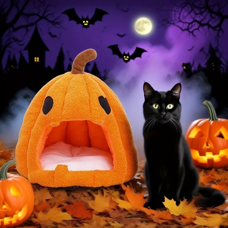 Christmas Pumpkin Pet Bed - Warm Cat & Dog House with Removable Cushion/for winter/warm/decoration/ dress up/snowflake、costumes