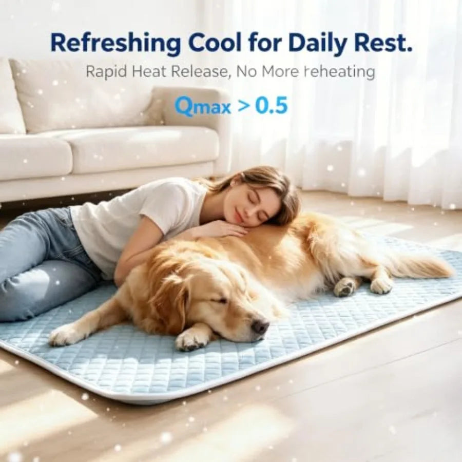 Dog Cooling Mat  Self Cooling Crate Pad for Bed, Floor, Car Travel Indoor Outdoor Summer Use Breathable Portable Washa