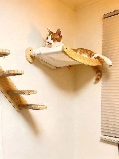 39.4In Wall-mounted Cat Roped Bridge for Indoor Cats Steps with Sisal Wall Wooden Furniture for Sleeping Playing Climbing