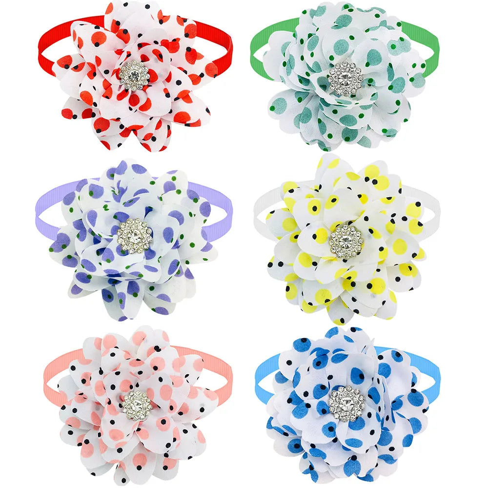 New 50PCS Flower Bowties For Dogs Fashion Dianomd Pet Dog Bow Tie Collar  Dog Pet Grooming Accessories For Small Dogs