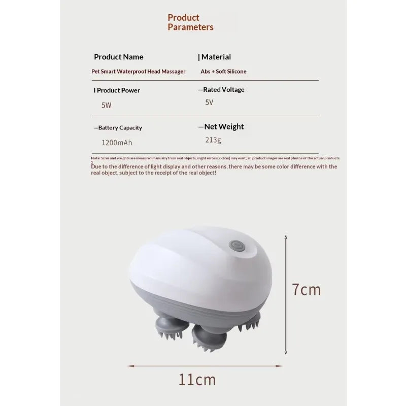 Electric Cat Head Massager Smart Pet Massager Waterproof ABS+Silicone Automatic Pet Massage Tool Eco-Friendly Travel Outdoor