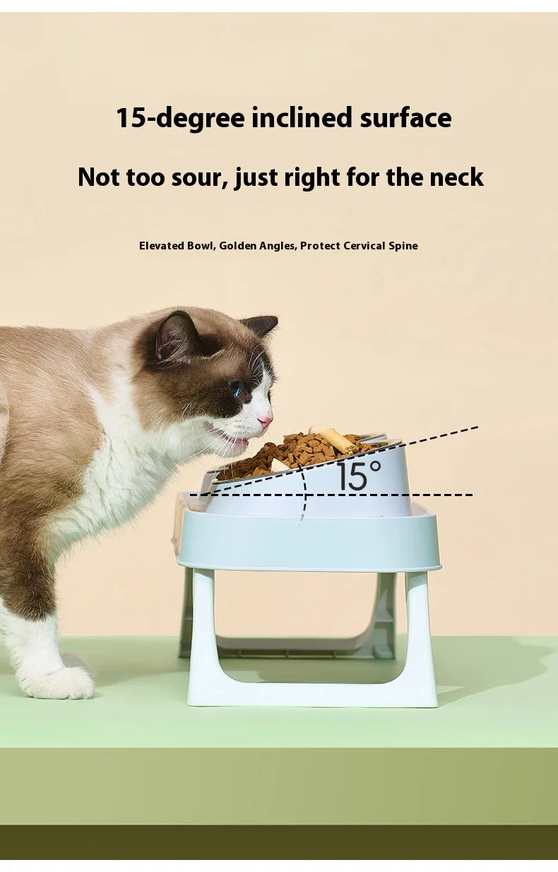 Stainless Steel Foldable Pet Bowl Double Dish - Elevated Feeder with Neck Support Anti-Tip Design for Cats Dogs