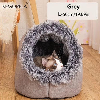KEMORELA Winter Cat Bed Self-Warming Puppy House Cozy Cat Sleeping Cave Beds Indoor Kitten Nest Kennel Hut for Small Medium Cats