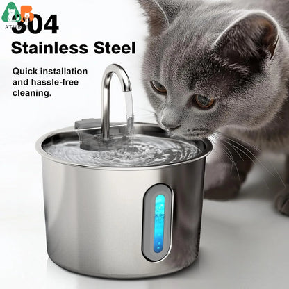 ATUBAN Cat Water Fountain ,74oz/2.2L Cat Fountain for Drinking - Pet Water Fountain Stainless Steel Quiet Water Bowl Dispenser