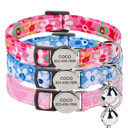 Personalized Nylon Cat Collar Quick Release Kitten Cat Collars Safety Breakaway Pet Puppy Necklace Anti-lost For Cats Adjustable