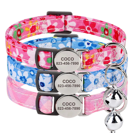 Personalised Anti-Lost Nylon Cat Collar – Quick-Release Breakaway Safety Necklace with Bell & Free Engraving (Pink, Rose, Blue) - Pet Suppie