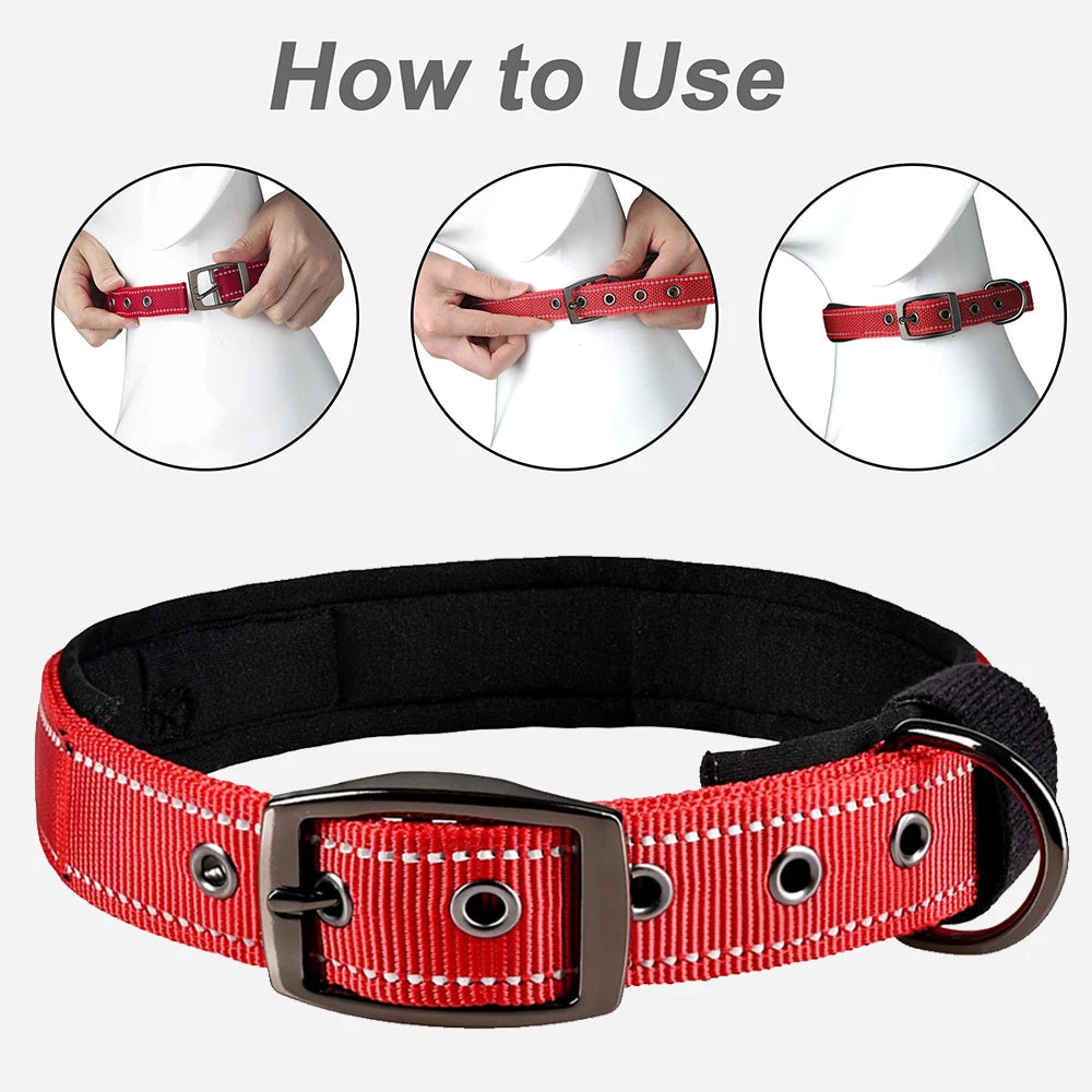 Reflective Striped Dog Collar, Escape-Proof Nylon, Quick-Release Buckle, Soft Padded, for Small Cat, Medium and Large Dogs