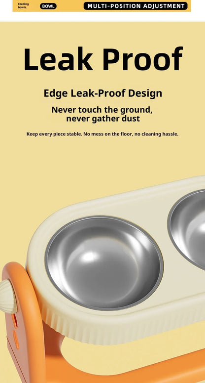 Adjustable Height Pet Bowl with Neck Support - Stainless Steel Dual Dish Anti-Slip Easy Clean Large Capacity Cat Dog Bowl