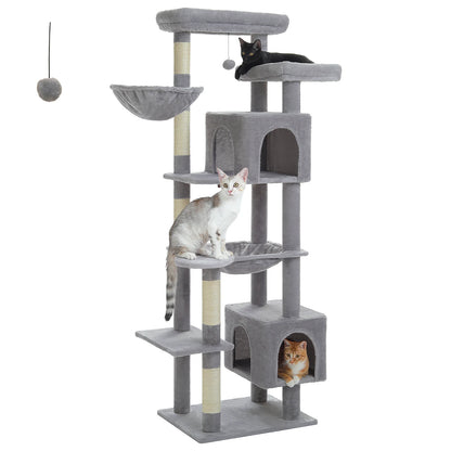 Tall Cat Tree for Indoor Cats Big Cat Tower with Super Large Hammock Cat Climbing Tree with Scratching Posts Condo House Black