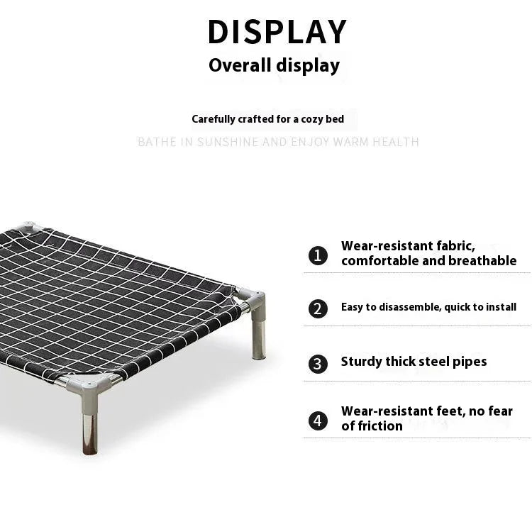 Elevated Pet Cot Stainless Steel Frame - All Season Military Dog Bed Removable Washable Off Ground for Small Pets