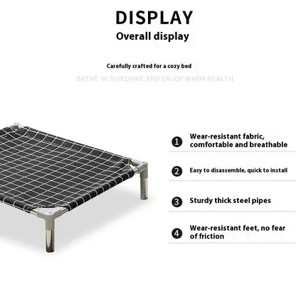 Elevated Pet Cot Stainless Steel Frame - All Season Military Dog Bed Removable Washable Off Ground for Small Pets
