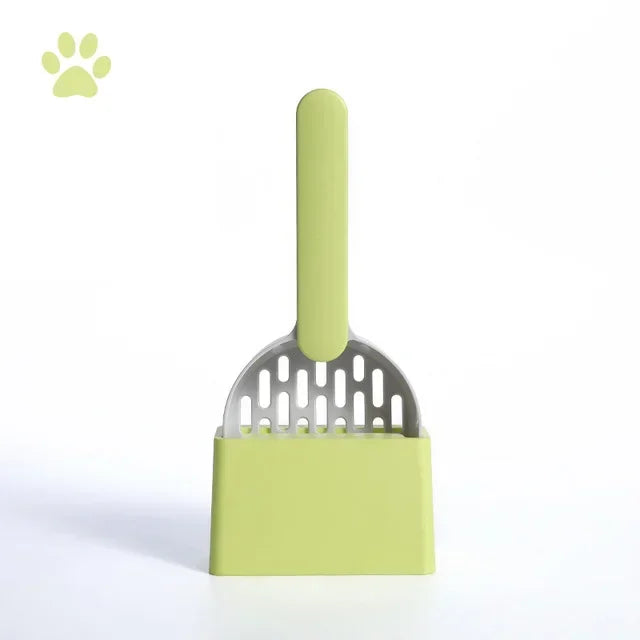 Cat Litter Scoop Set with Base Long Handle Clashing Cat Poop Tool High-Grade ABS Plastic Durable Kitten Toilet Cleaning Tool Pet