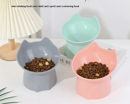 Elevated Cat Bowl Neck Protector Anti Vomiting Food Water Bowls for Indoor Cats Kittens Anti-Tip Plastic Raised Pet Feeding Dish