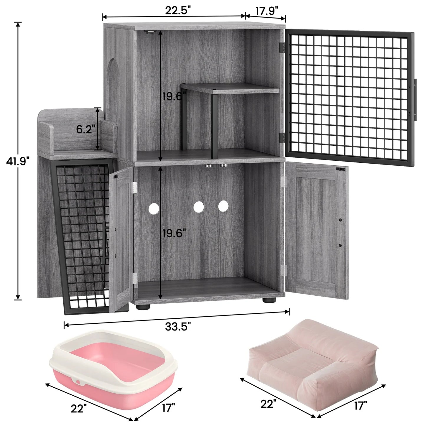 Cat Litter Box Enclosure with Platform,Double Layer Cat Litter Hidden Furniture,Cat Washroom Furniture,Cat House with Ladder