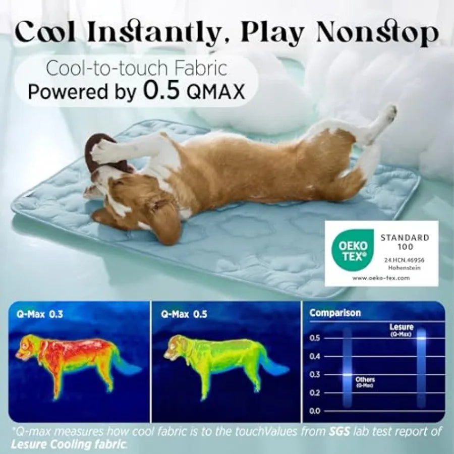 Dog Cooling Mat for Extra Large Dogs XL Breathable Thin Cool Crate Pad with Chill Cold Fiber and Innovative Mesh Bas