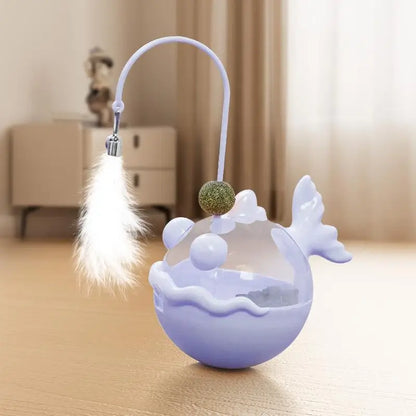 {QTG333} Tumbler Cat Teaser Toy With Removable Feathers & Bells - Self Amusing Kitten Play Wand Easy To Clean And Reassemble
