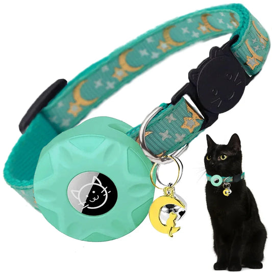 AirTag Cat Collar with Moon Ornament & Bell – Breakaway Safety Collar for Kittens & Small Dogs - Pet Suppie