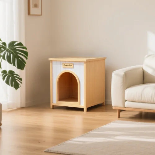 Cream Yellow Flat Roof Pet House FSC Solid Wood 53×51.6×60 cm Indoor Shelter for Small Cats & Dogs