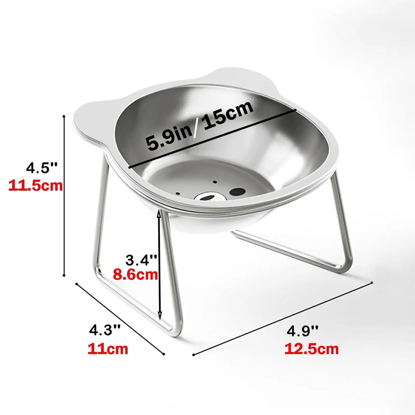 Elevated Cat Bowls for Small Dogs 5.9" Indoor Stainless Steel Raised Cat Bowl for Food Water 15° Titled Anti-Vomiting Dog Dishes