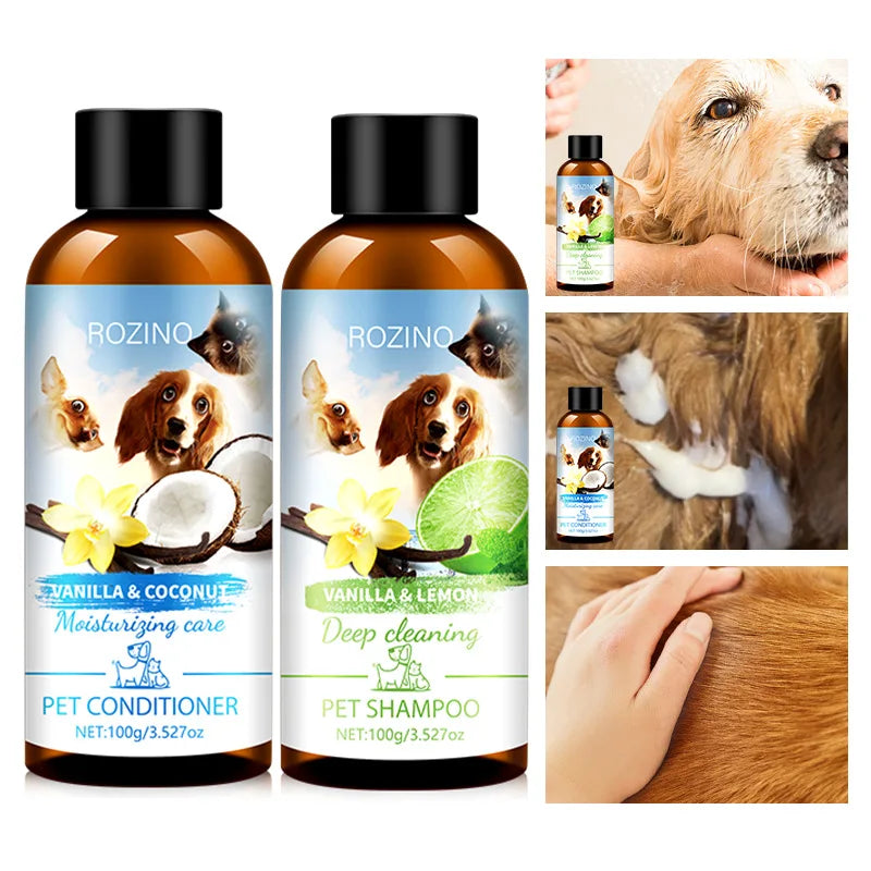 Pet Wash Care Set Shampoo 100ml+Conditioner 100ml Deodorizing Long Lasting Fragrance Cat Dog Shower Gel Pet Cleaning Products