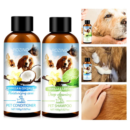 Pet Wash Care Set Shampoo 100ml+Conditioner 100ml Deodorizing Long Lasting Fragrance Cat Dog Shower Gel Pet Cleaning Products
