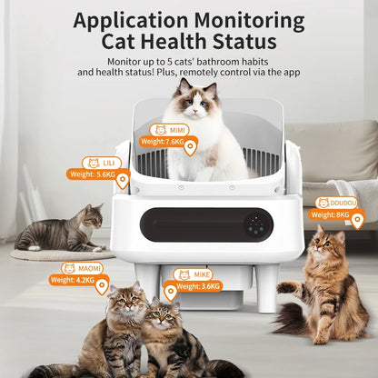 Automatic Cat Litter Box Self-Cleaning - App Control, Open Design, Smart Health Monitoring, Suitable for Medium Cats and Kittens, Anti-Pinch Safety, Quiet Operation, Trusted Companion for Your Life - White