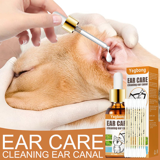 YEGBONG 2set Pet Ear Care Kit with Mite Control Itch Relief Hypoallergenic Cleaning Solution Cotton Swabs for Dogs and Cats Ear
