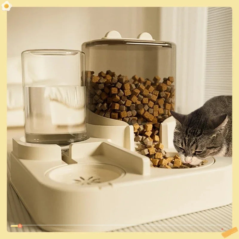 Automatic Cat Feeder & Water Fountain Set - Food Grade Plastic - for Cats & Dogs - Gravity Feed Design