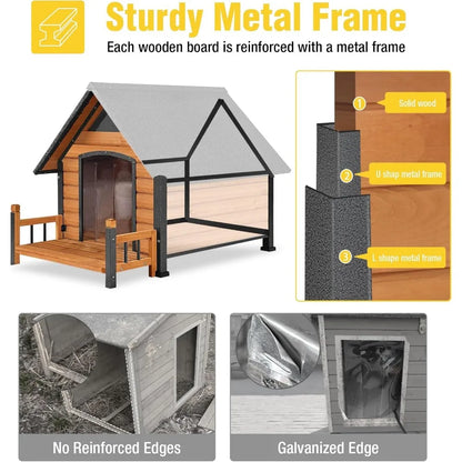 Large Outdoor Heated Dog House for Small, Medium, and Large Dogs with Insulated Metal Frame Kennel