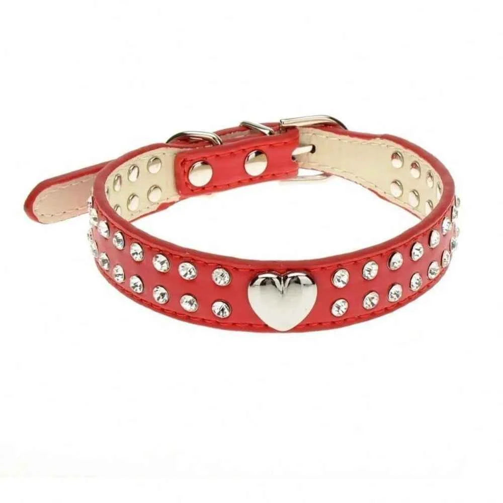 Cute Two Rows Rhinestone Dog Collar Heart Bling Puppy Collar Fancy Crystal Glitter Pretty Jewel Diamond Girl Dog Collars For Small Medium Pet Female Dogs Cats